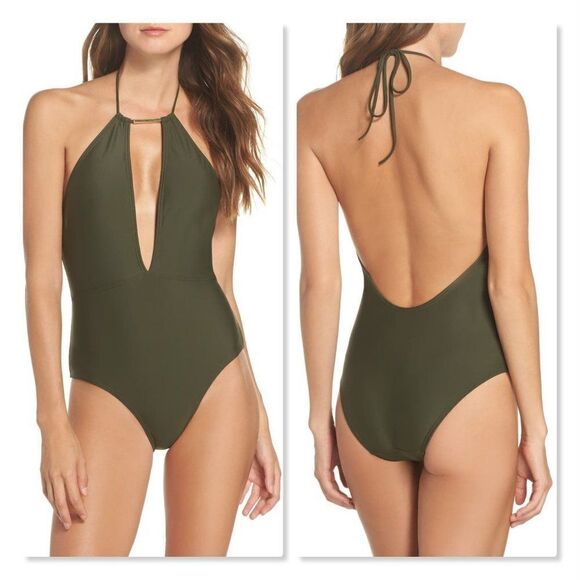 Ted Baker Pikaa Halter Swimsuit Khaki (Olive)- NEW - Picture 1 of 15